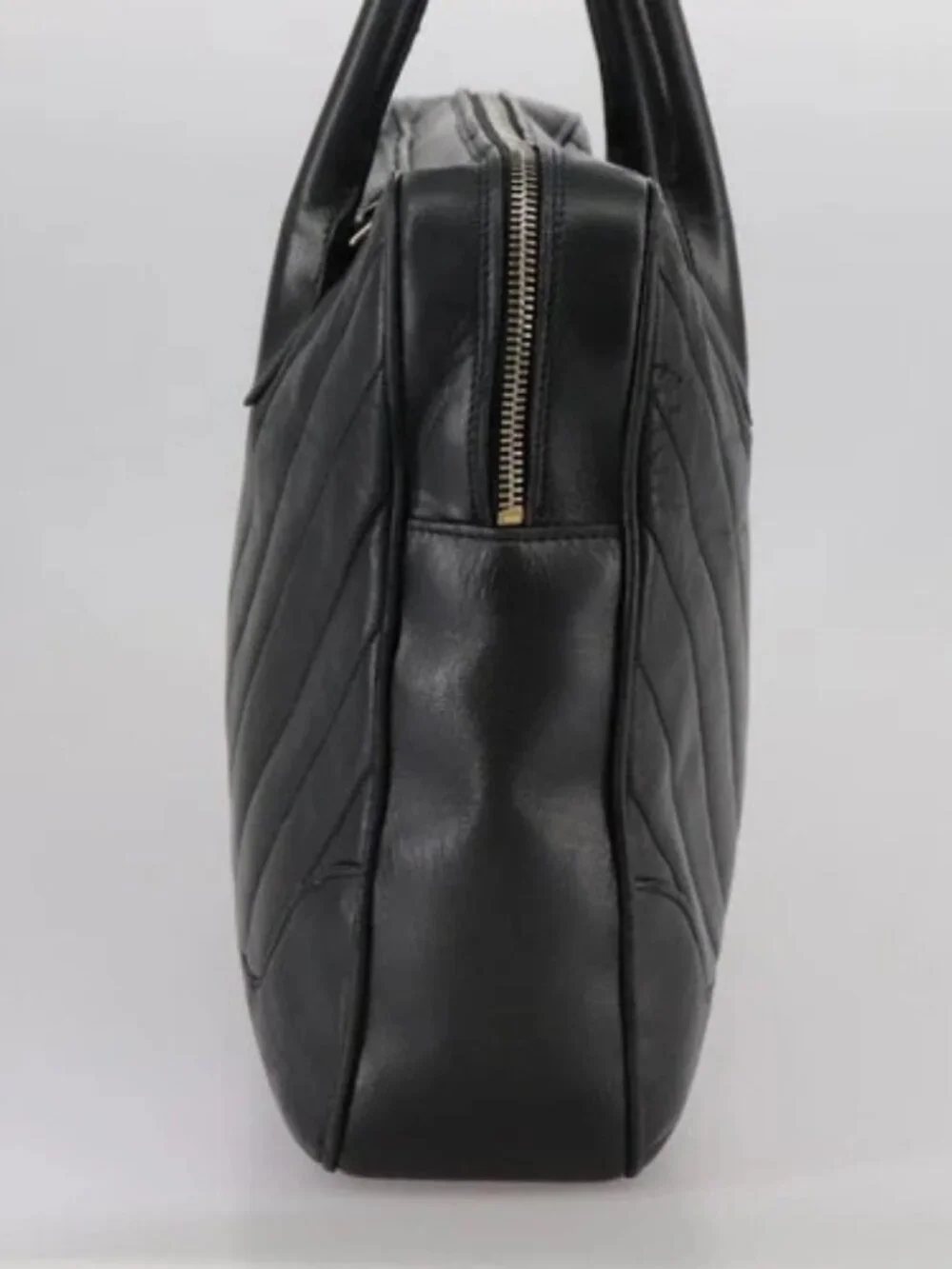 CHANEL V Stitch Hand Bag Leather Black CC Auth bs21163